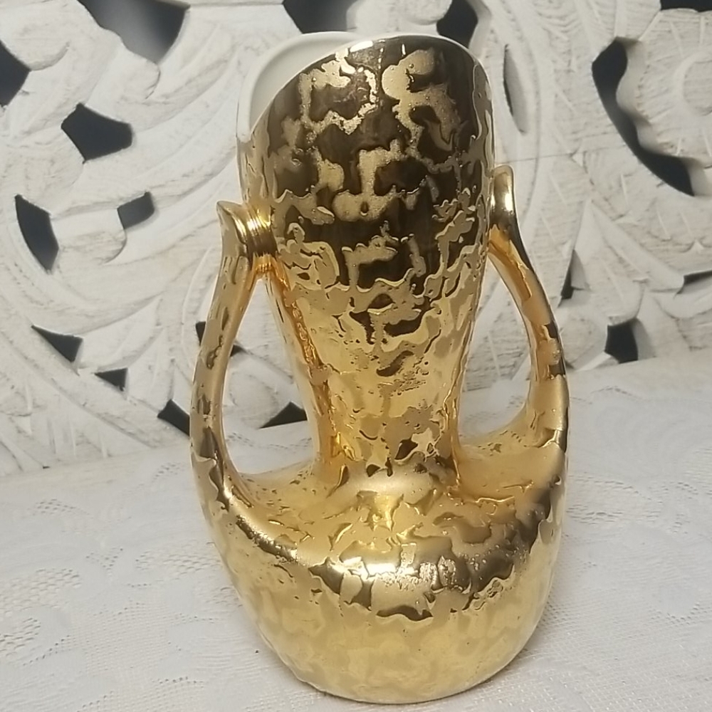 Vint. 24k Weeping Gold Vase Double Handle Nouveau